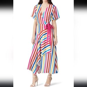 Color Me Courtney Taira Striped Wrap Midi Dress Colorful Women's S